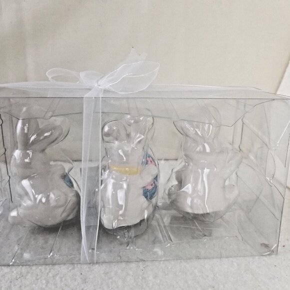 Easter Bunny Egg Decorations Spring Rabbit Figurine Set of 3 NIP whimsical - Picture 6 of 8